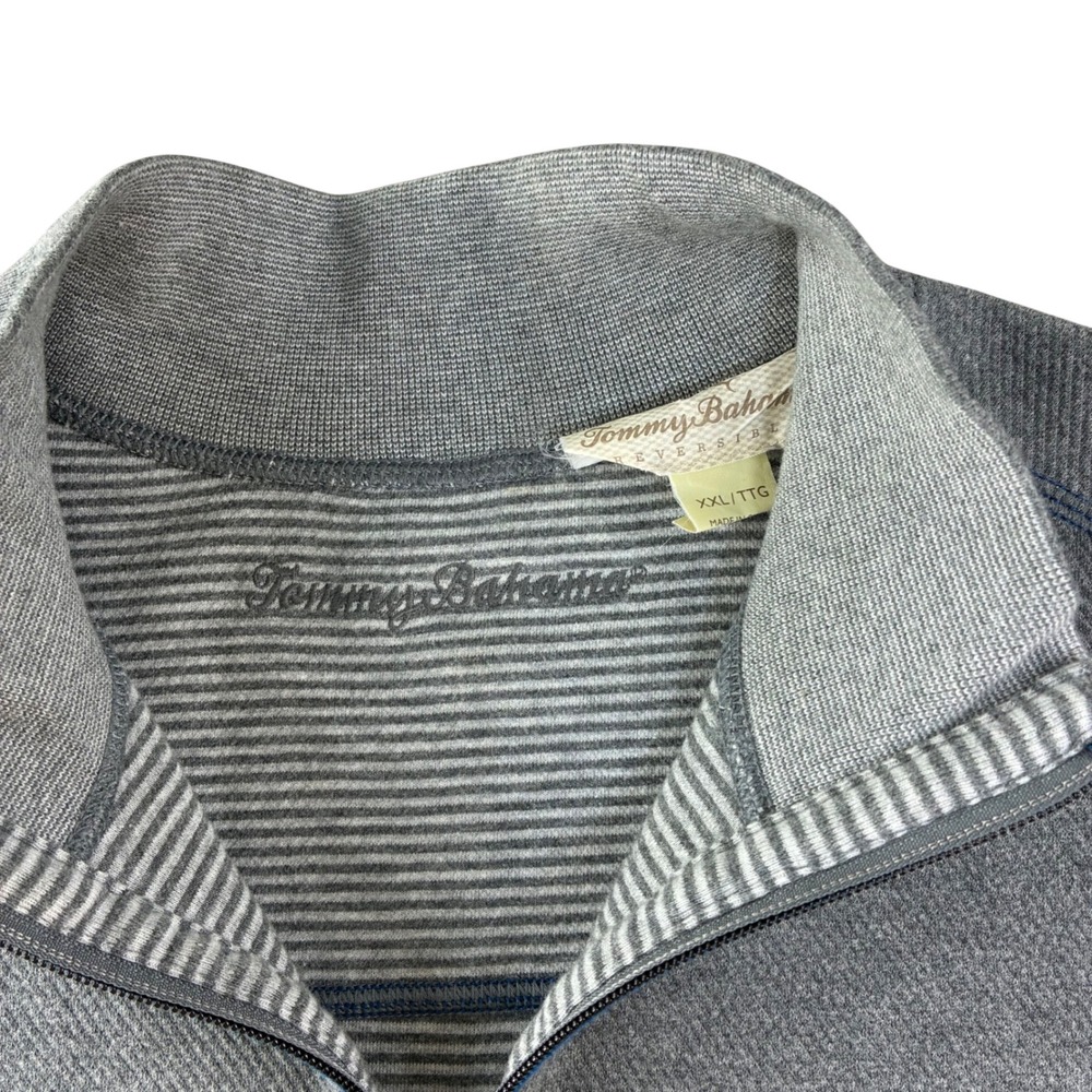 Tommy Bahama Reversible 1/4 Zip Pullover Mens XXL Gray Coastal Sweater Dadcore